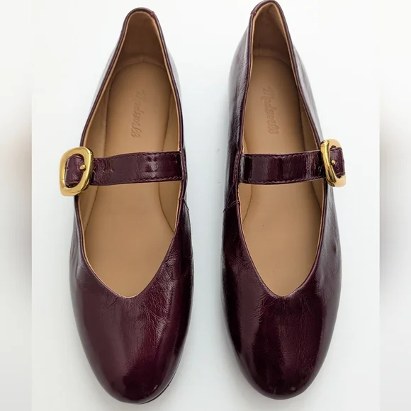 Madewell The Remy Mary Jane Flats Deep Plum Women's 7.5 Leather Shoes - Picture 2 of 8